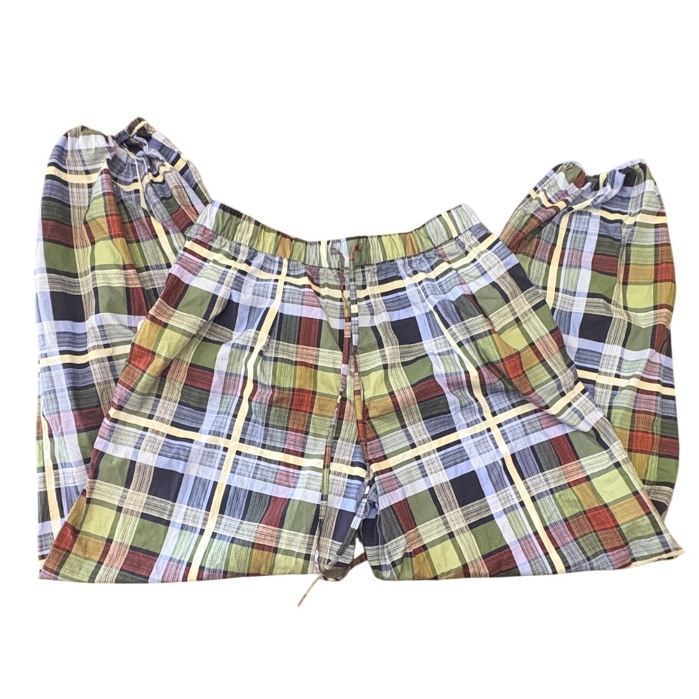 Zara Plaid Lounge Pants Womens Medium Green Blue Drawstring Casual Trousers